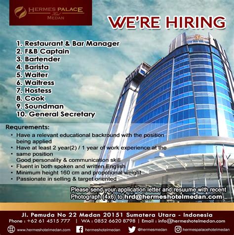 Vacancy Hermes Palace Hotel Medan, Loker Hotelier, Loker 